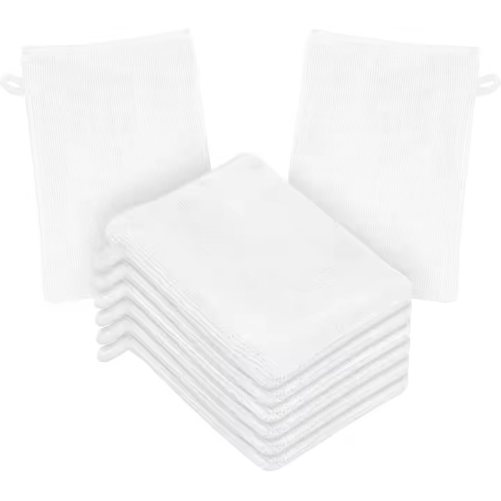 Manoplas de Baño Guantes para Lavarse, Juego de 8 Guantes de Baño de 15x20 cm, Manoplas de Baño with Cordón, Premium Microfiber, Ternura - 1