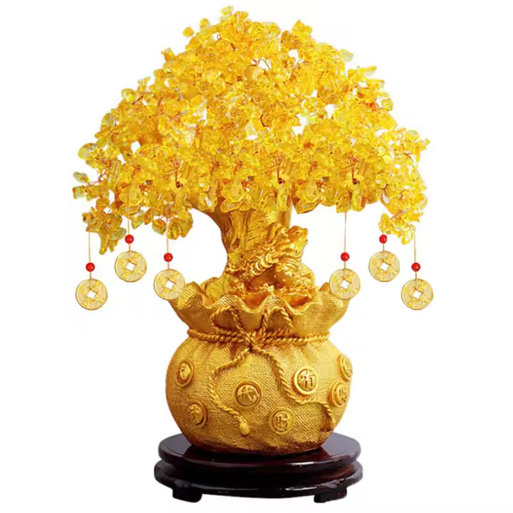 Árbol De La Fortuna Con Cristal Amarillo Ornamento De Bonsái Estilo Feng Shui Para El Hogar Y El Negocio Figura De Resina - 1