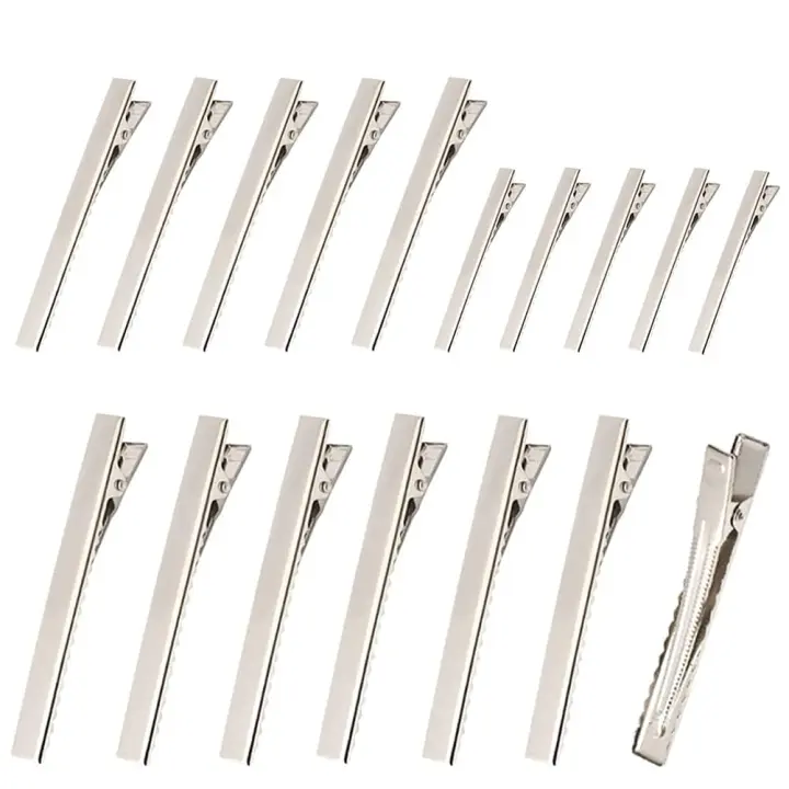 30 pinzas para el pelo de cocodrilo de metal plateado, 3 pinzas para seccionar el pelo de cocodrilo de varios tamaños, horquillas con dientes de pato para rizos, para extensiones de cabello DIY. - 1