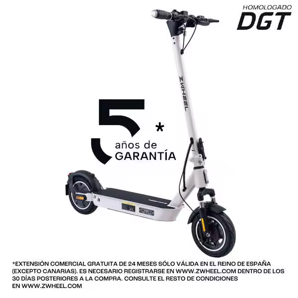 Zwheel zfox max artic white patinete electrico motor 400w - homologado dgt - velocidad hasta 25km/h - autonomia hasta 50km - 3 modos de conduccion - carga maxima 100kg - ruedas 10” - 1