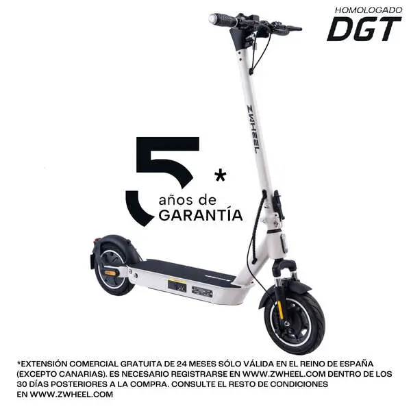 Zwheel zfox max artic white patinete electrico motor 400w - homologado dgt - velocidad hasta 25km/h - autonomia hasta 50km - 3 modos de conduccion - carga maxima 100kg - ruedas 10” - 1