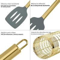 Juego De Utensilios De Cocina De Acero Inoxidable Y Silicona Incluye Espátulas Cucharas Y Pinzas De Silicona Para Barbacoa Accesorios De Cocina De Alta Calidad - details 1