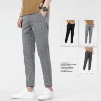 Pantalones De Correr Para Hombre 2025 Calidad Superior Rayados Cuadros De Talla Alta Largo Hasta La Rodilla Gris Negro Pantalones Rectos Estilo Coreano - details 2