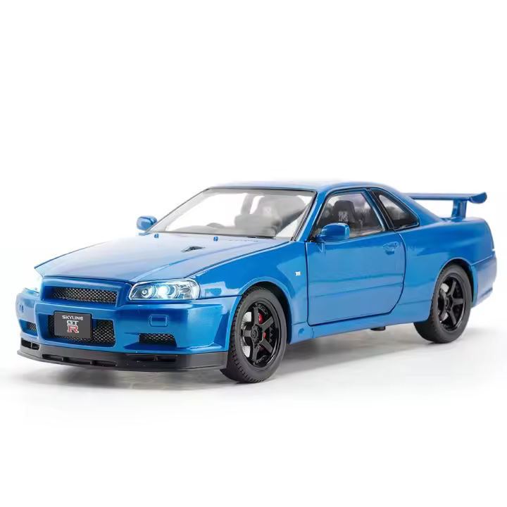 Modelo De Coche Nissan Skyline GTR R34 1:24 Con Sonido Y Luz Coche De Acción De Aleación Juguete De Metal Para Niños C342 - 1