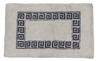ANGAMA TEXTIL - 🏠​  Alfombra Baño o Exterior entrada casa Absorbente, Suave de Rizo 40x60cm, 100% Algodón Color Crema con diseño CENEFA en azul, 40cm DE ANCHO x 60cm de LARGO - details 0