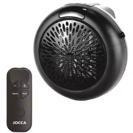 Jocca Mini Calefactor sin Cable Modelo 1477 - 600w - 2 Velocidades - Termostato Regulable - Temporizador Programable Hasta 12 Horas - Mando A Distancia - 1