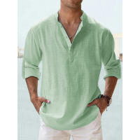 Camisa Casual Para Hombre De Algodón Y Lino Estilo Playa Verano Cuello Henley Sin Mangas Color Sólido Vacaciones Hawái - details 1