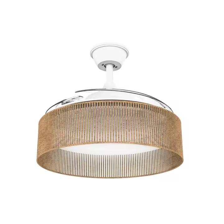 Mellerware - Ventilador de Techo Brizy Bright RATAN, Ultrasilencioso, 3 Aspas Retráctiles, Motor DC 40W, Función Verano-Invierno, Temporizador, LED - 1
