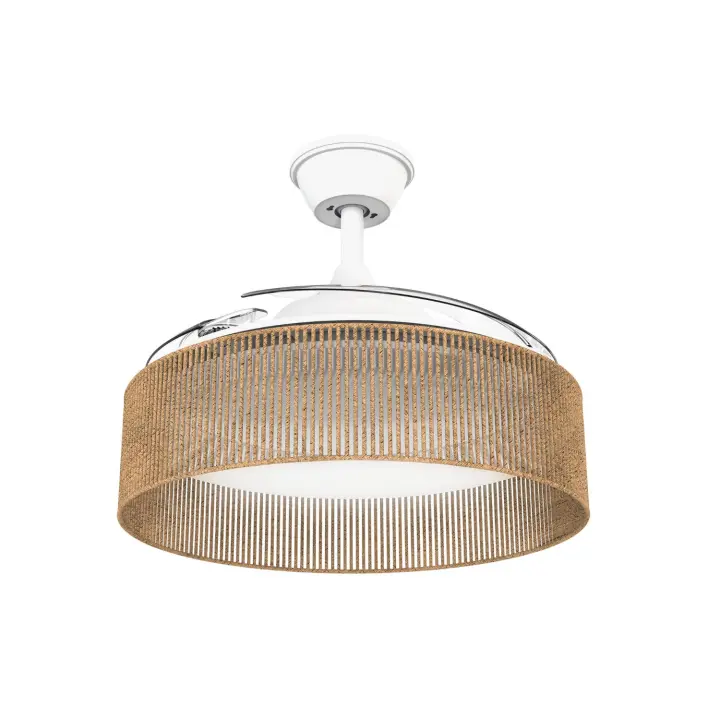 Mellerware - Ventilador de Techo Brizy Bright RATAN, Ultrasilencioso, 3 Aspas Retráctiles, Motor DC 40W, Función Verano-Invierno, Temporizador, LED - 1