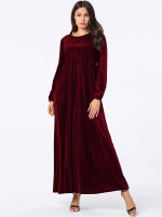 Vestido De Veludo Para Mujer Estilo Casual Largo Manga Campana Cuello Redondo Color Sólido Vestido Largo Con Corte Amplio - details 4