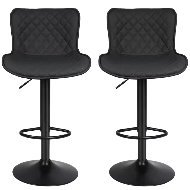 Taburete de bar juego de 2 taburetes de bar giratorios 360° regulables en altura imitación cuero con patas de metal - 1