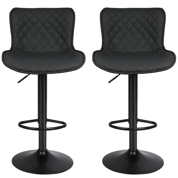 Taburete de bar juego de 2 taburetes de bar giratorios 360° regulables en altura imitación cuero con patas de metal - 1