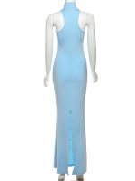 Vestido Maxi Sin Mangas De Halsk Para Mujer Kliou Estilo Clásico De Cuello Alto Alta Calidad Polyester Spandex Vestidos Elegantes Para Noche - details 3