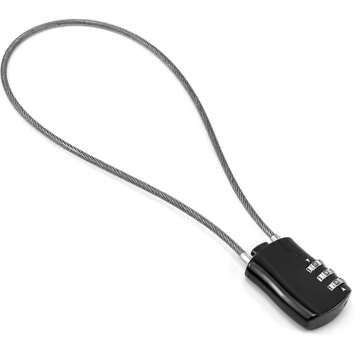 Cerradura de cable retráctil, candado de combinación digital con cable de 41cm para moto snowboard esqui maletas, negro - 1