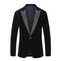 Chaleco De Veludo Negro Para Hombre Traje De Prom Tuxedos De Un Botón Casual Boda Fiesta Solamente Chaqueta De Negocios - details 1