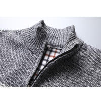 Chaqueta De Punto Gruesa Para Hombre Con Cuello Alto En Velours Estilo Casual Cierre De Cremallera Patchwork Invierno Suave Y Cálida - details 7
