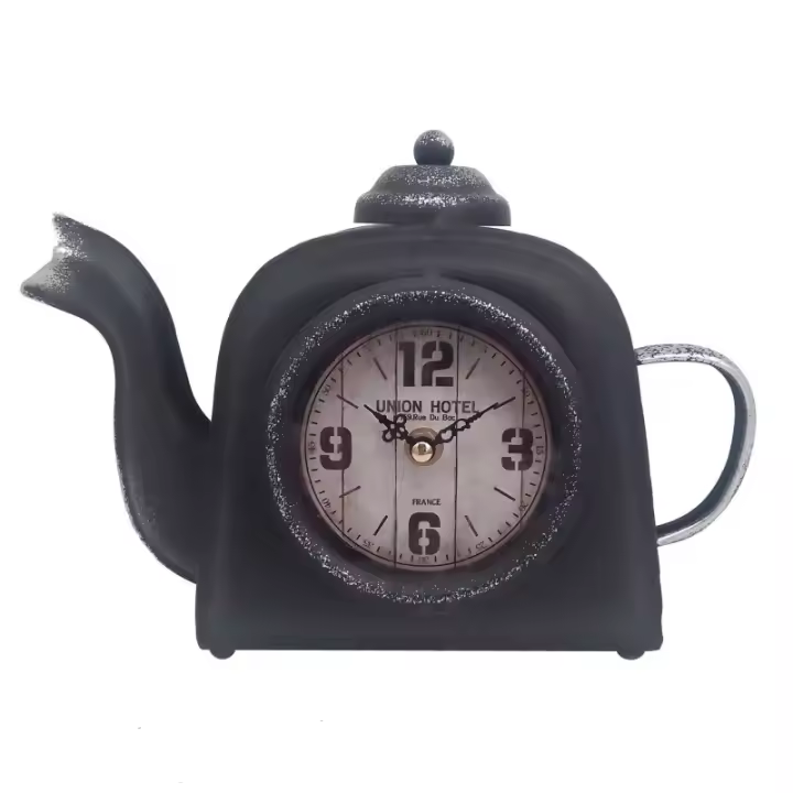 SIGNES GRIMALT Reloj Cafetera Vintage Negro de Metal | Sobremesa Decorativa 18x8x25cm - 1