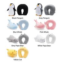 Almohada De Viaje En Forma De U Con Diseño De Delfín Y Pinguino Cartoon Almohada De Cuello Fluffy Para Protección Del Cervical 100% Poliéster - details 4