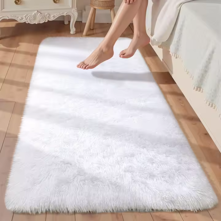 Sour Lemon Rugs Living Room 60x120cm, White Runner rug for Bedroom, Washable Anti Slip Fluffy Rug Shaggy Soft Modern Floor Carpets Mat Beside Rugs for Kids Hallway Living Room - 1