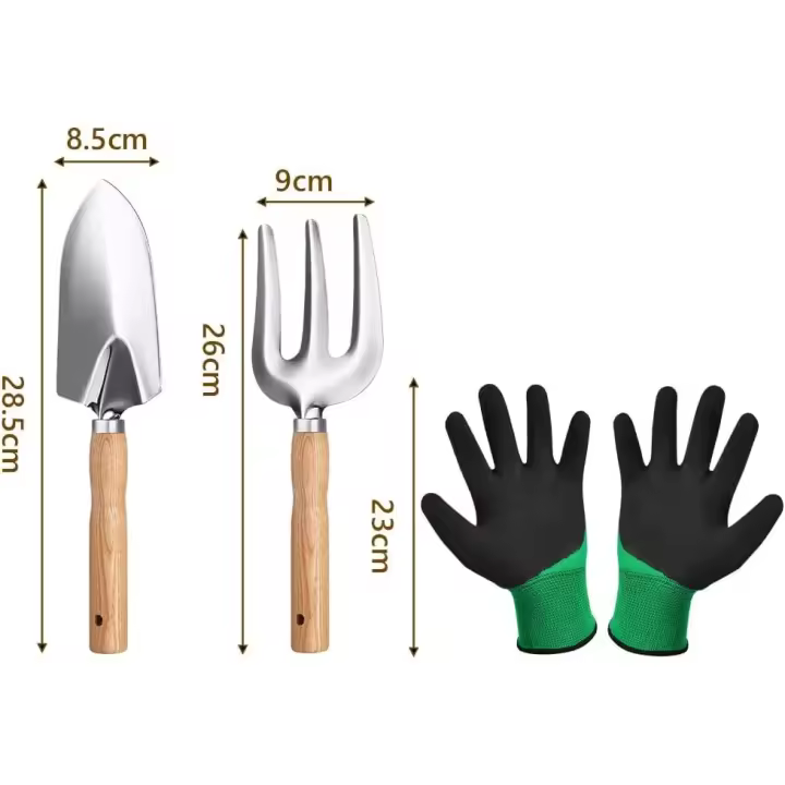 PORCHEDDU Herramientas de Jardín, 3Pcs Herramientas de Jardín, Herramientas para Jardín Acero Inoxidizable, with Pala with Mango de Madera Herramientas de Jardín para niños y Adultos. - 1