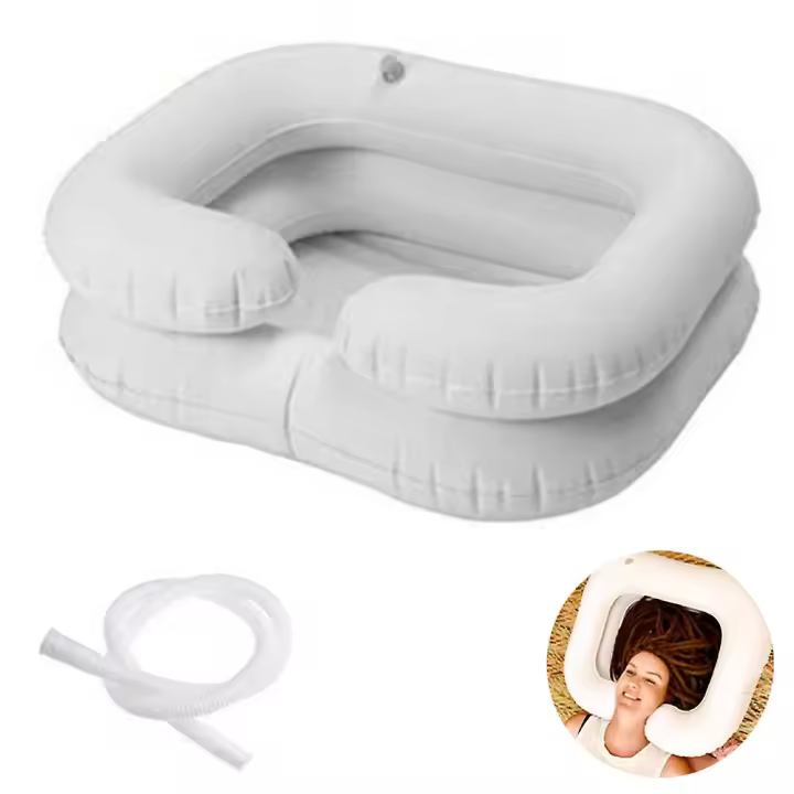 1 lavabo de champú inflable para cama, bañera de champú para LOCs, cuenco de champú portátil para ancianos, discapacitados, embarazadas, - 1