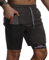 Shorts Deportivos Para Hombre Con Ropa Interior De Compresión Y Bolsillo Para Teléfono Móvil Y Anillo Para Toalla 2 En 1 Para Gimnasio Y Correr - details 13