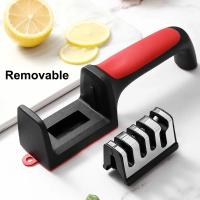 Afilador De Cuchillos Multifuncional De Mano De 4 Segmentos Para Cocina Con Piedra De Afilar Negra Sharpening Stone Afilador Rápido De Acero Inoxidable - details 4