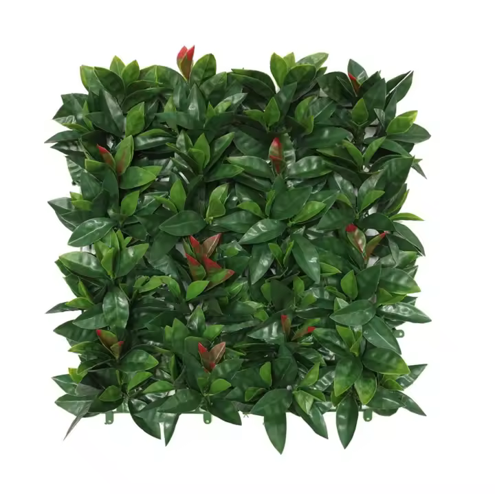 Well Home Jardín Vertical Artificial, Panel de Seto 100x100cm, Para decoración interior y exterior - Hojas verdes realistas con detalles rojos - 1