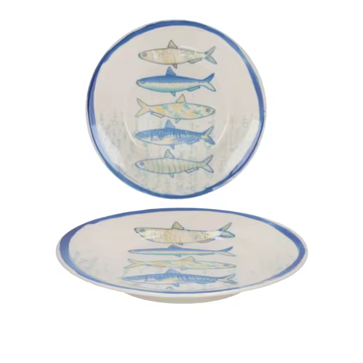 UD - Plato Llano La Mediterránea diseño Peixe Elite – Set 2/4/6 piezas (20CM/26CM) –  cerámica con acabado brillante para cocina y comedor - 1