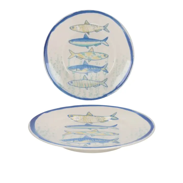 UD - Plato Llano La Mediterránea diseño Peixe Elite – Set 2/4/6 piezas (20CM/26CM) –  cerámica con acabado brillante para cocina y comedor - 1