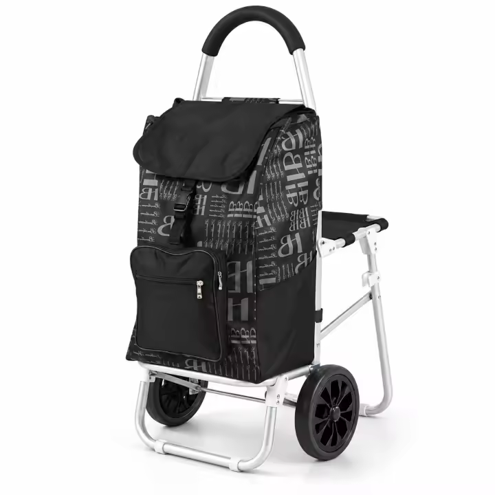 Carro de la Compra Plegable de 2 Ruedas con Capacidad de 40 L o 42 L, Bolsillo Térmico Frontal y Bolsa Amplia, Carrito Ligero para Supermercado, Mercado y Compras Diarias, con Asa Cómoda, Soporte Estable y Disponible en Negro, Azul Marino, Azul y Gris - 1