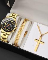 DEYROS Conjunto De 3 Relojes De Pulsera De Lujo Para Hombre Estilo Casual Y Deportivo Cuarzo Accesorio De Moda Y Negocios - details 0