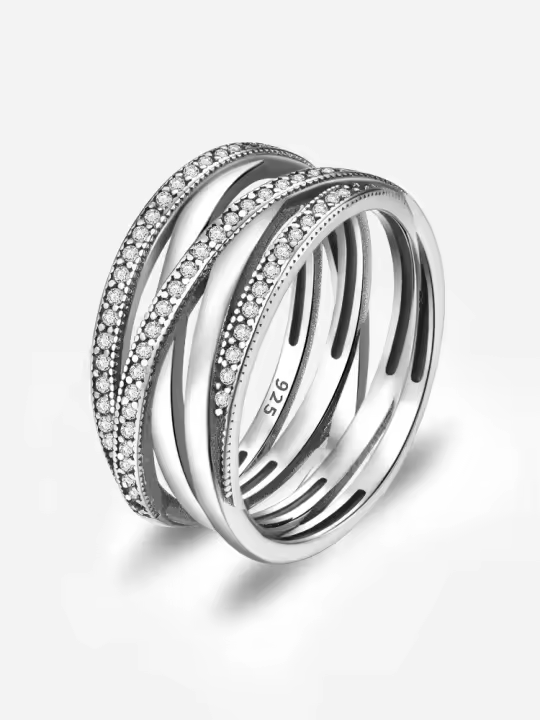 Anillo De Plata De Ley 925 Con Zirconia Interlocking Para Mujer Joyería De Moda Personalizada De Alta Calidad Aniversario - 1