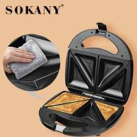 Sandwichera electrica 750W, tostadora y grill, revestimiento antiadherente, placas con forma triangular, indicador LED, asa de tacto frío. Sokany - details 0