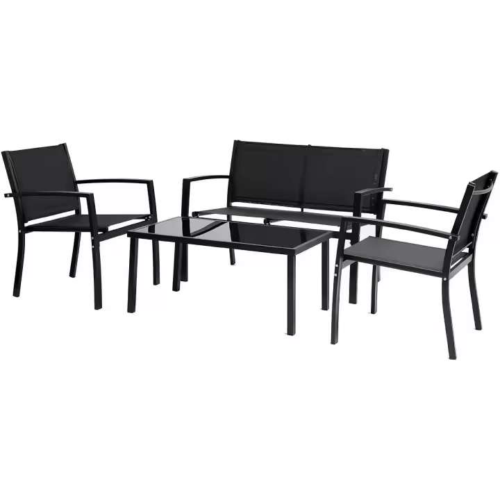 Conjunto de muebles bajos de jardín "Lino" - 4 plazas - Negro - 1