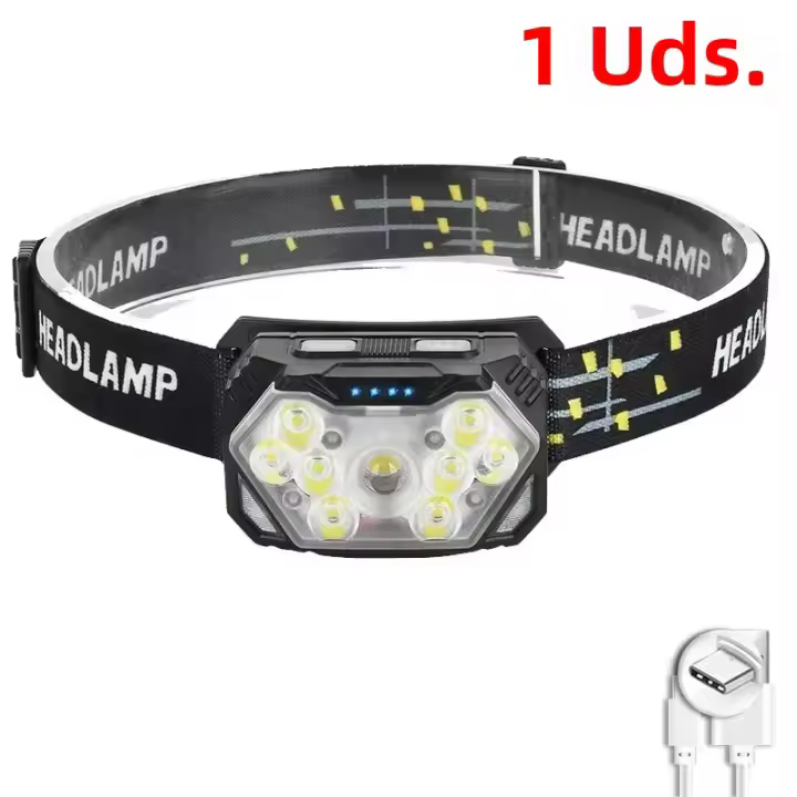 Lámpara Frontal LED De 9 Luces Fuertes Recargable Por USB Con Sensor De Movimiento Luz Portátil Para Pesca Camping Actividades Al Aire Libre - 1