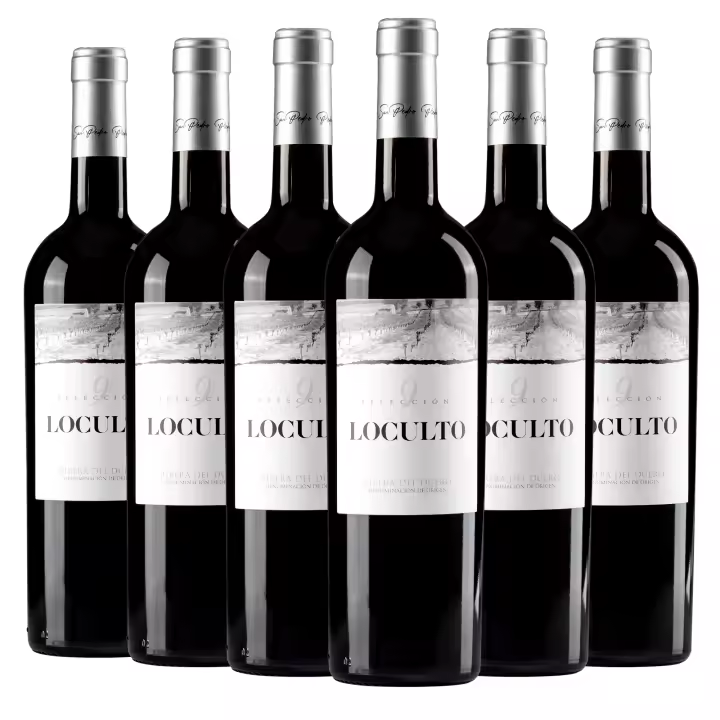 ARTE SABOR Caja de 6 botellas de vino Loculto Selección 9. Ribera del Duero, crianza 9 meses en barrica de roble. Vendimia del 2023. 75clx6. con 14,5% vol. 7x7x32 Cm. - 1