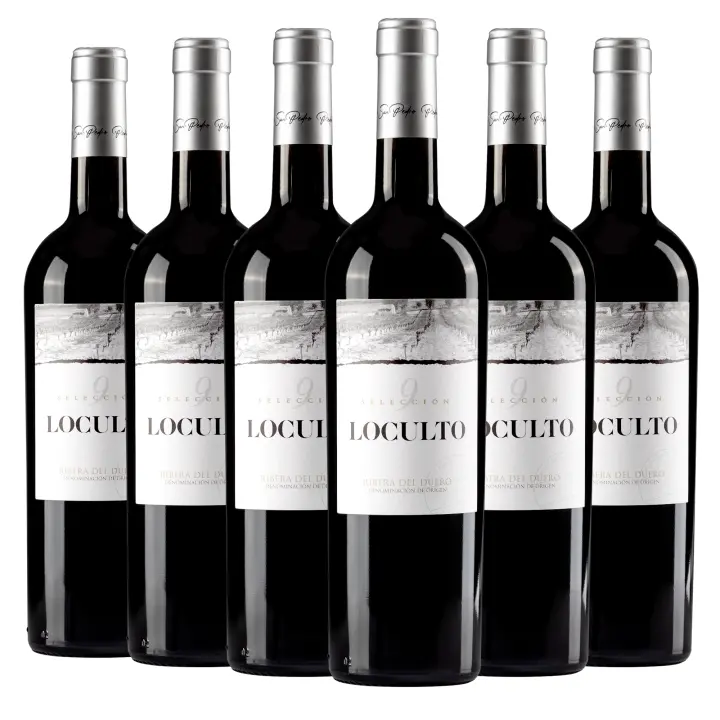 ARTE SABOR Caja de 6 botellas de vino Loculto Selección 9. Ribera del Duero, crianza 9 meses en barrica de roble. Vendimia del 2023. 75clx6. con 14,5% vol. 7x7x32 Cm. - 1