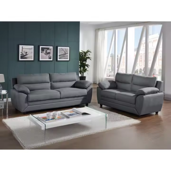 Vente-unique - Sofá de 2 plazas MANOA tapizado de tela - Gris antracita - 1