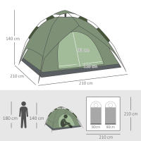 Tienda de campaña Doble para 2 adultos + 1 Niño, impermeable, todas las Estaciones, 210x210x140 cm, perfecto para Aventuras al Aire Libre - details 6