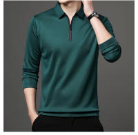 Camisa Polo De Manga Larga Color Sólido Para Hombre Con Cierre De Cremallera Cuello Polo De Algodón Moda Casual - details 8
