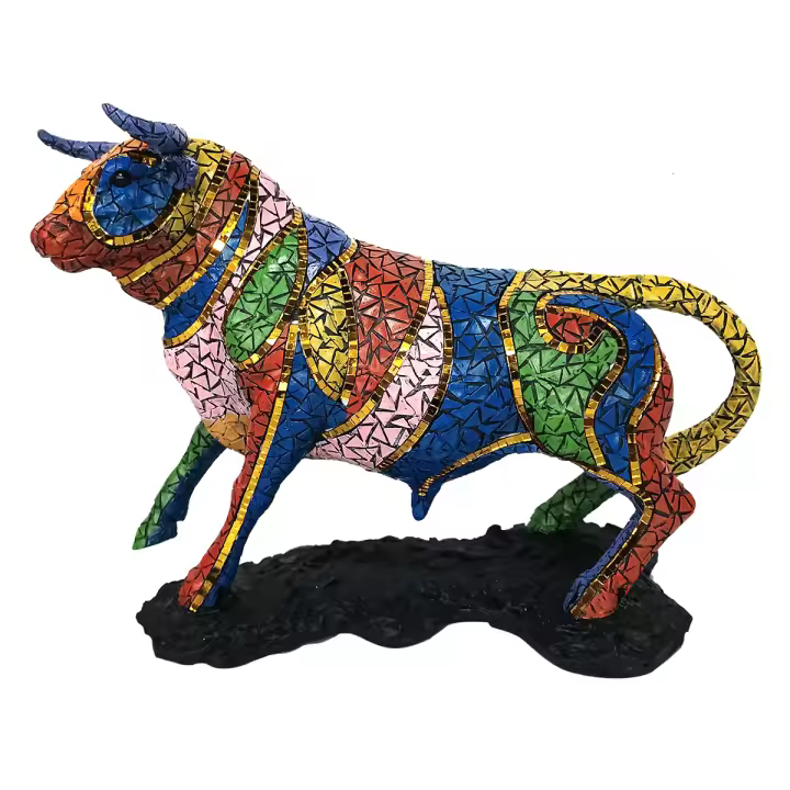 CAPRILO REGALOS & DECORACIÓN Figura Decorativa de Resina "Toro Multicolor con Base". Adornos y Esculturas. Animales. Regalos Originales. Decoración Hogar. 38 x 15 x 28 cm. - 1