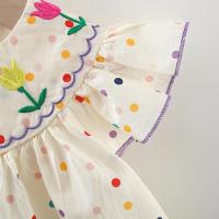 Vestido De Verano Para Niñas Con Bordado De Flores Y Puntos Coloridos Vestido De Princesa Con Cuello En V Talla A-Line Longitud De Rodilla Algodón Y Poliéster 0-3 Años - details 2