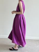 Vestido Largo Vintage De Algodón Y Lino Para Mujer REALEFT Sin Mangas Estilo Casual Suelto Con Cinturones Verano 2025 - details 19