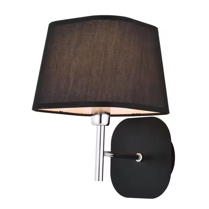 Aplique de pared WELLHOME para 1 bombilla fabricado con tela y metal de acabado color negro - 1