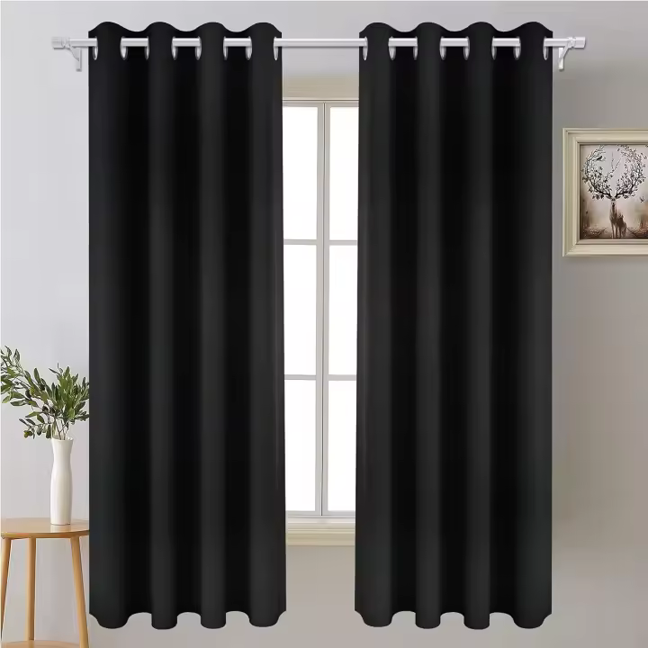 Cortina opaca con aislamiento térmico L_140cm x H_175cm, 2 paneles de cortinas aisladas con 3 capas de 100% poliéster, moderna y elegante cortina negra con ojales para el interior del dormitorio, para sala de estar y habitación - 1