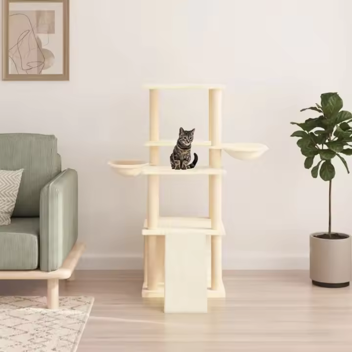vidaXL Rascador para Gatos con Postes Árbol Torre de Escalada Sisal Color Crema,  Gris claro,  Gris oscuro y mas - 1