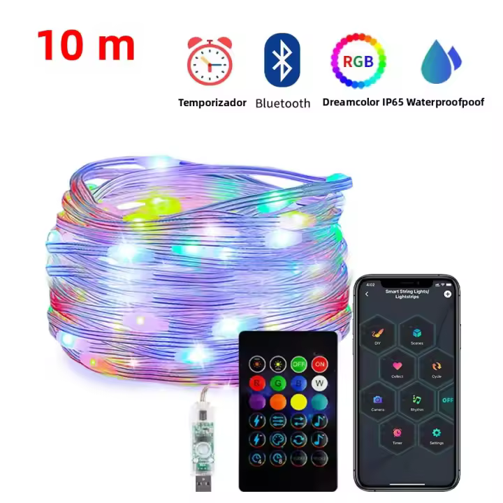 Luces LED Bluetooth WS2812B Dreamcolor RGBIC Addressable Para Fiesta Navidad Boda Decoración Guirnalda USB 5V Impermeable - 1