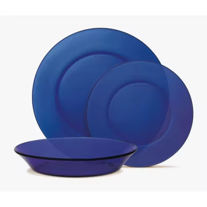 AmyMark - Vajilla completa Duralex 12 Piezas de Vidrio Templado, Incluye 4 Platos Llanos de (23,5 cm), 4 Platos Hondos de (19,5 cm) y 4 Platos de Postre de (19 cm) - 1