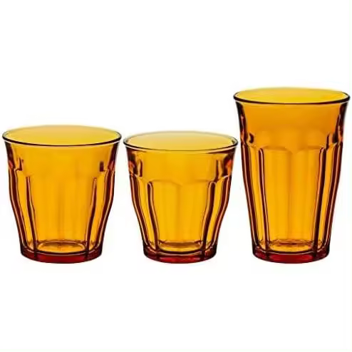 AMYMARK - Juego de 18 vasos Duralex® Vermeil – 25 cl, 31 cl, 36 cl, cristal de agua, jugo de soda y cóctel – vidrio templado ultra resistente, compatible con lavavajillas, fabricado en Francia - 1